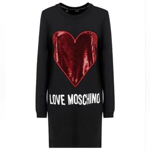 Love Moschino Red Sequin Heart Embellished Sweatshirt Long Top/Dress